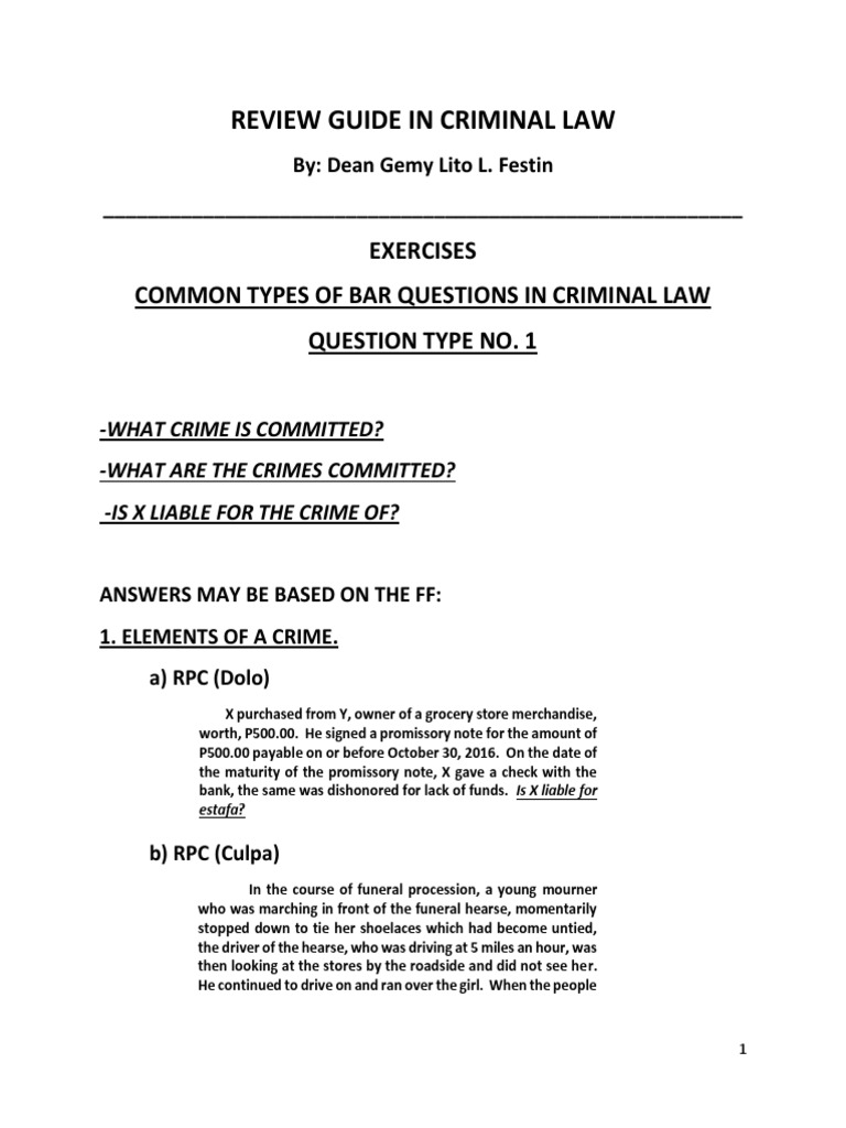 Criminal Law Review Guide and Exercises | PDF | Sentence (Law ...