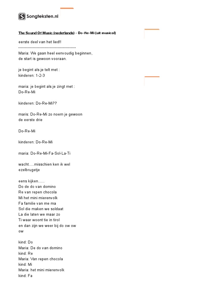 The Sound of Music (Nederlands) DoReMi (Uit Musical) Songtekst Songteksten NL Your