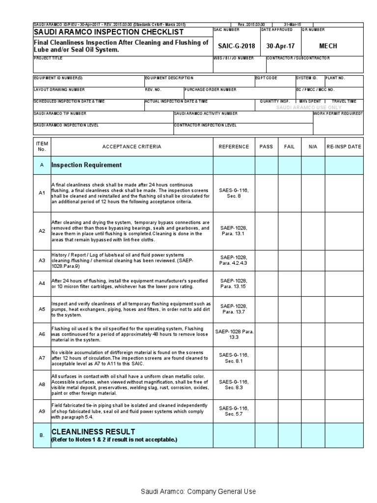 Final Cleanliness Inspection | PDF | Industrial Processes | Mechanical ...