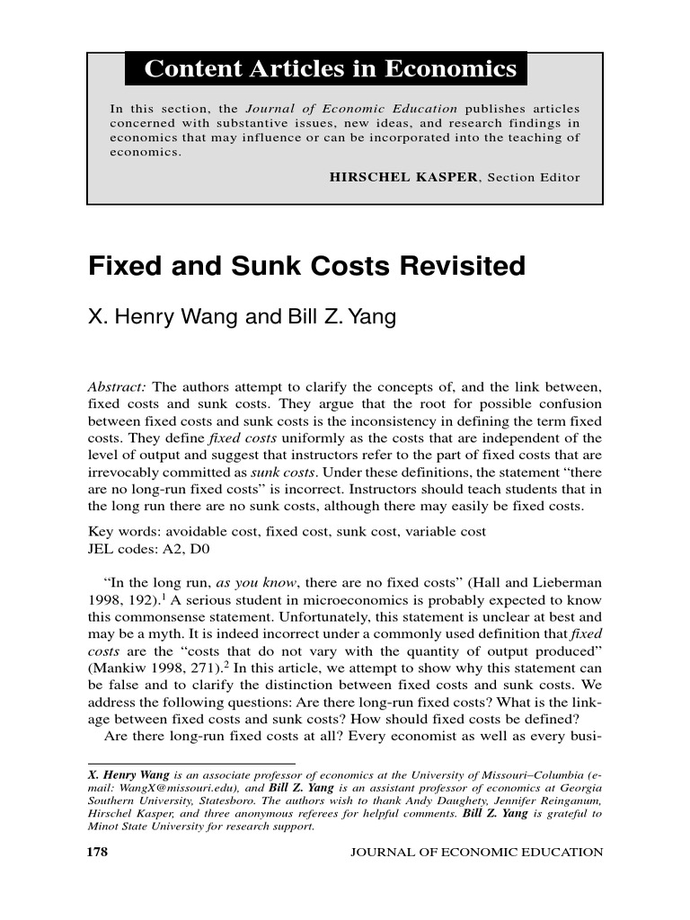 Clarifying Key Economic Concepts The Distinctions Between Fixed Costs