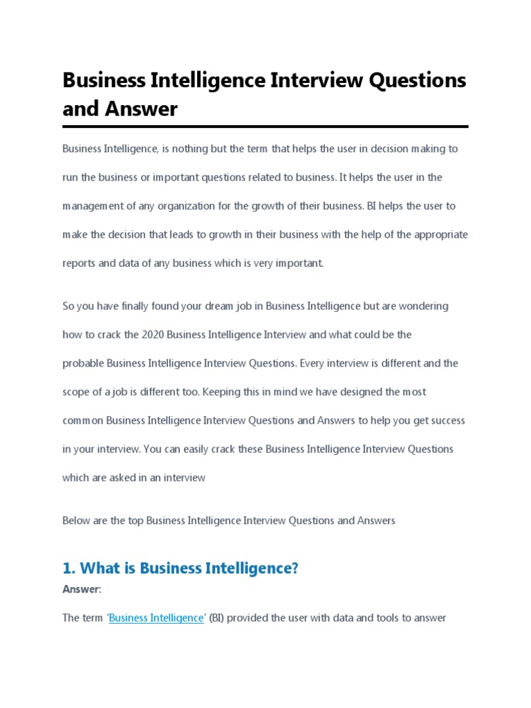 Business Intelligence Interview Questions and Answer | PDF | Business Intelligence | Data Warehouse