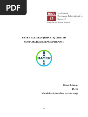Bayer Pakistan Private Limited Corporate Internship Report Bayer Agriculture