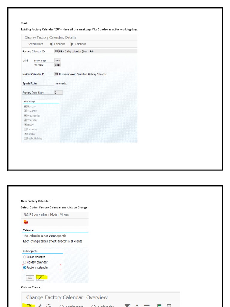 Factory Calendar Setup Guide | PDF