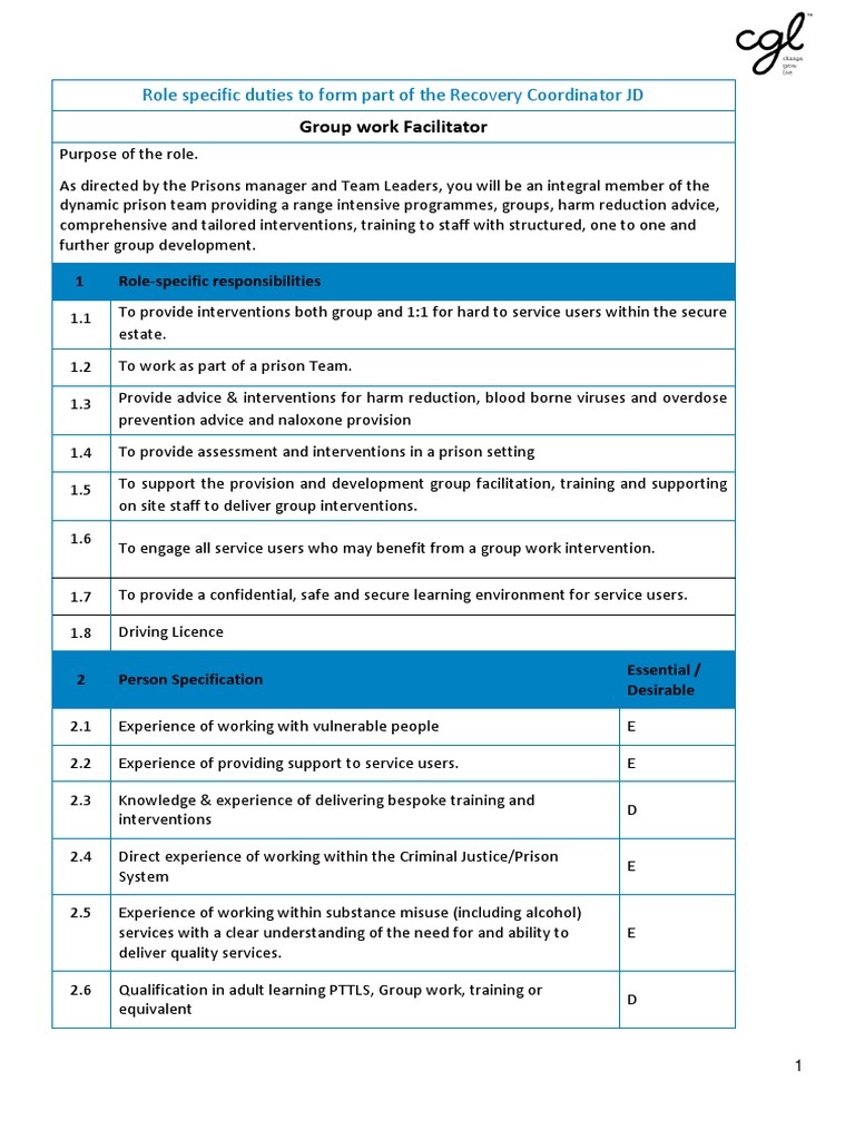 Role Specific Duties To Form Part of The Recovery Coordinator JD | PDF ...