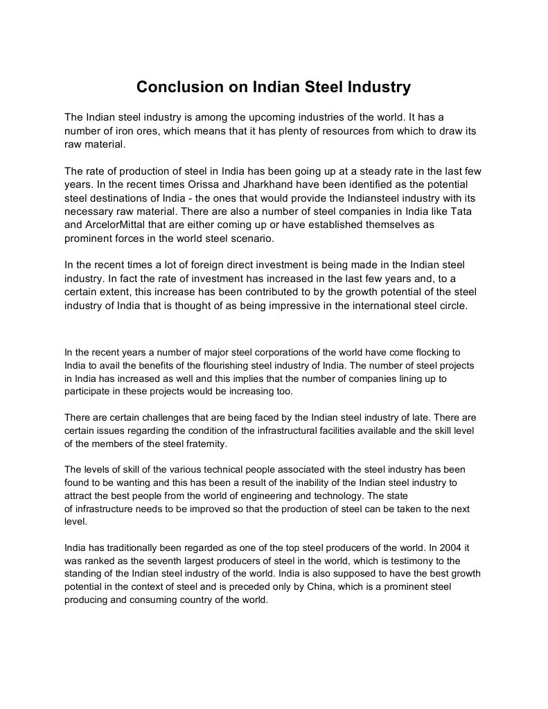 Conclusion on India's Steel Industry | PDF | Business | Travel