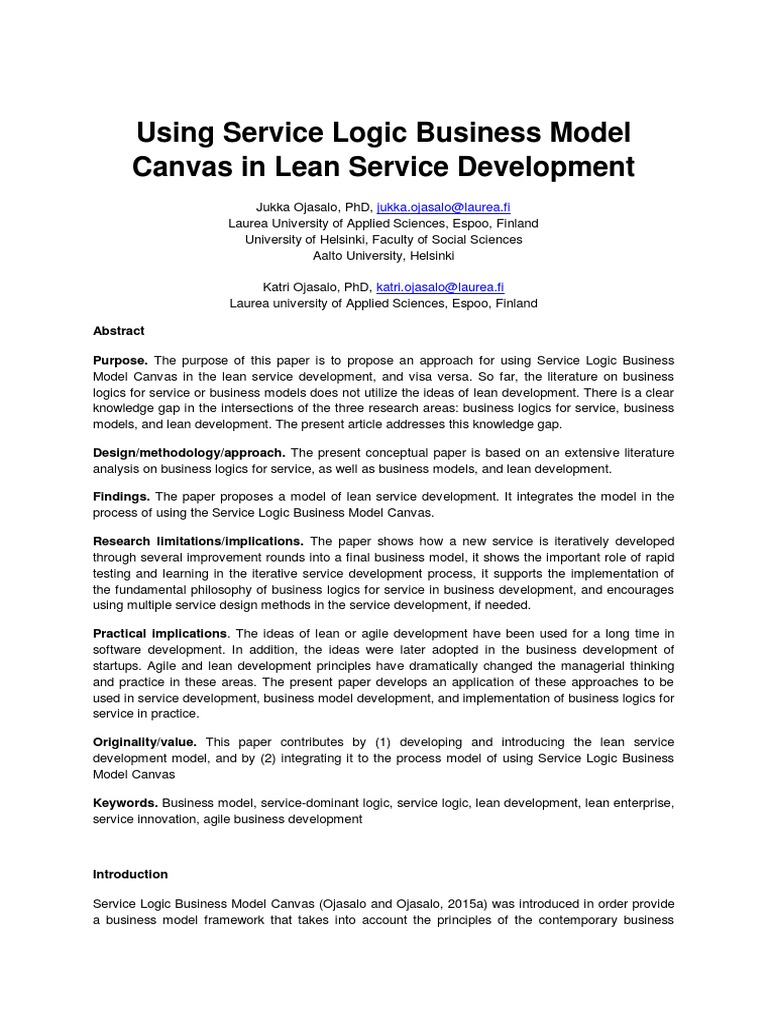 Using Service Logic Business Model Canvas in Lean Service Development ...