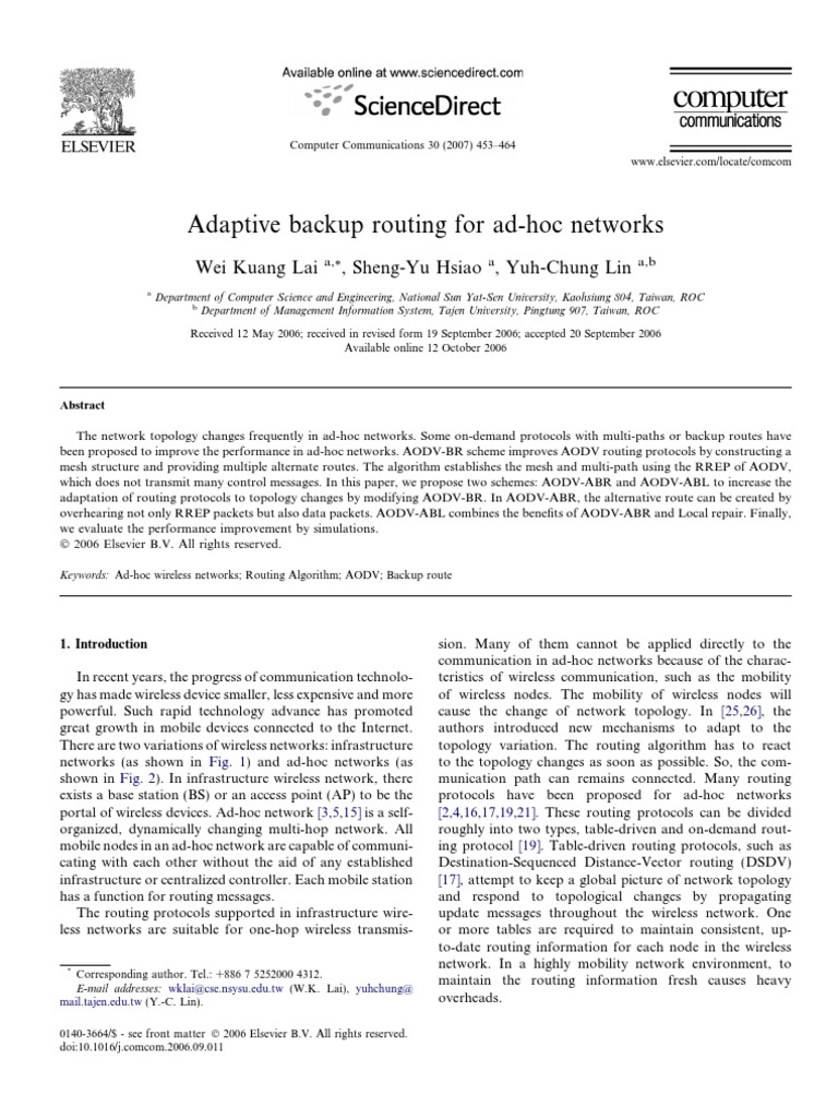 Adaptive Backup Routing For Adhoc Network PDF | PDF | Routing | Network ...