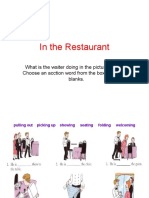 What is the waiter doing in restaurant pictures