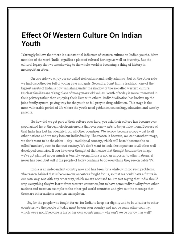 Effect of Western Culture On Indian Youth | PDF | Salary