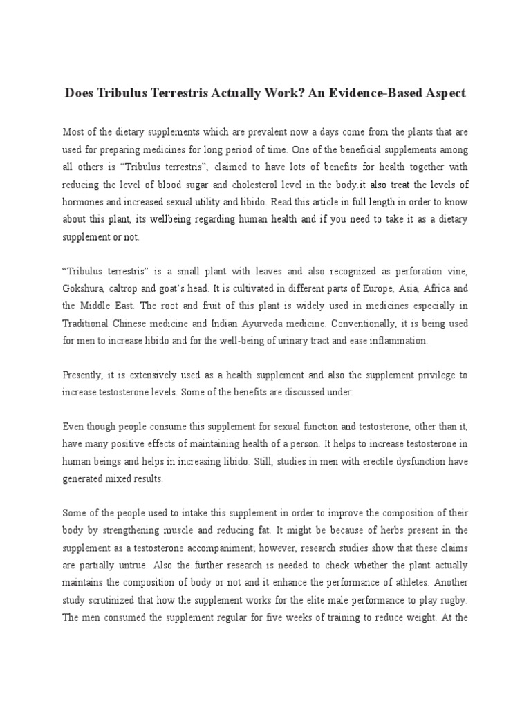 Does Tribulus Terrestris Really Work Download Free PDF Dietary