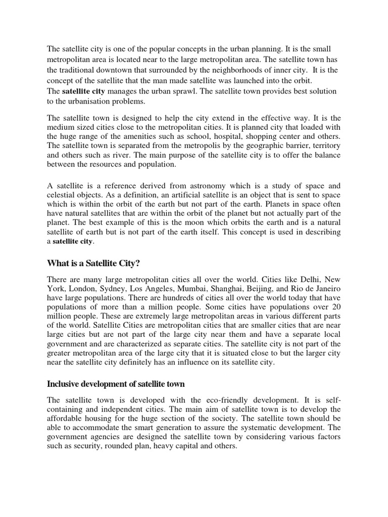 What Is A Satellite City? PDF Suburb Natural Satellite