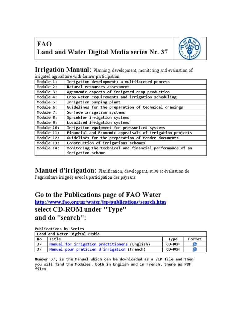 FAO Land and Water Digital Media Series Nr. 37 Irrigation Manual PDF