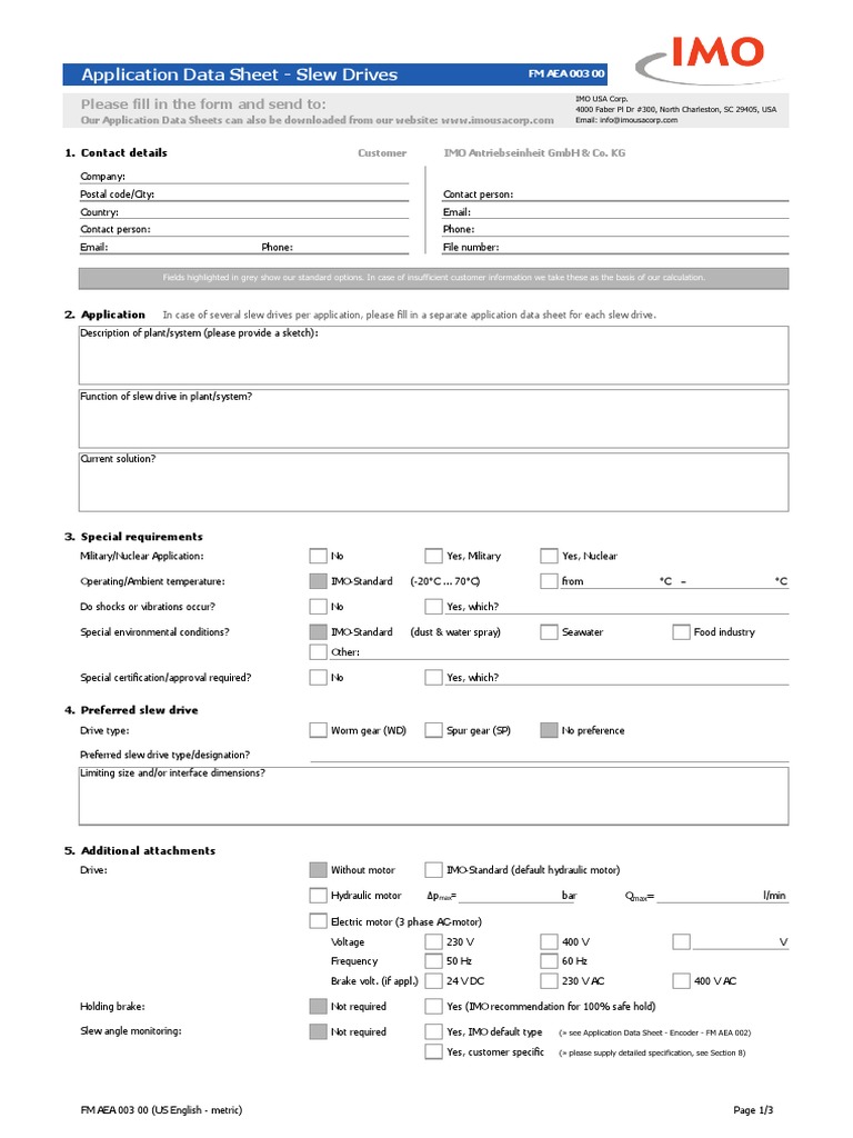 Application Data Sheet - Slew Drives: Please Fill in The Form and Send ...