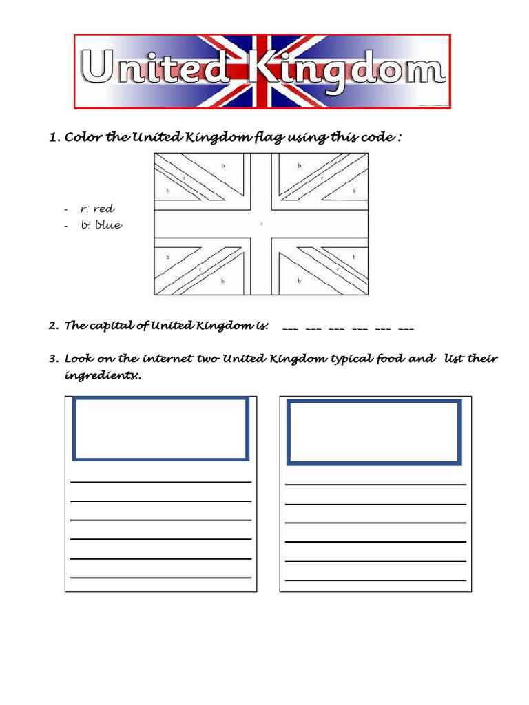 Color The United Kingdom Flag Using This Code:: R: Red B: Blue | PDF ...