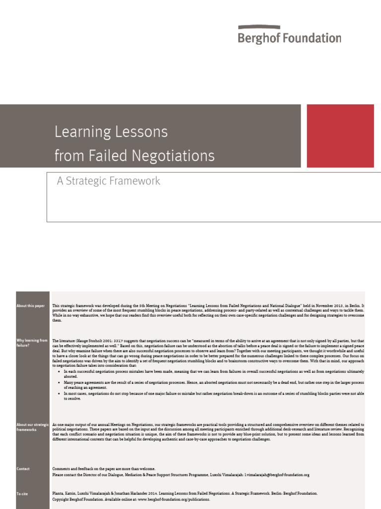 Framework Negotiation Failure Factors Final | PDF | Negotiation | Mediation
