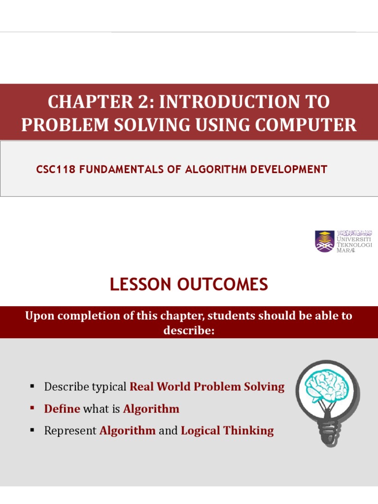 Chapter 2: Introduction To Problem Solving Using Computer: Csc118 ...