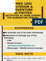 PHED 1042 Outdoor & Adventure Activities: (Activities at Home During The Quarantine Period)