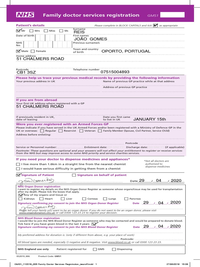 Family Doctor Services Registration: Reis João Gomes | PDF | Organ ...