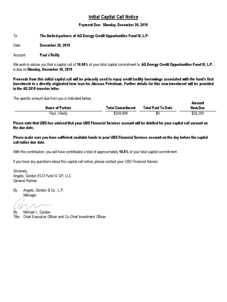 Initial Capital Call Notice: Agdatastart Account:Ene4 Ag210361 176