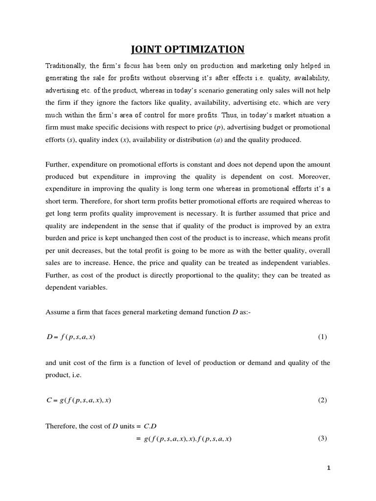 Joint Optimization and Dorfman-Steiner Theorem | PDF | Demand ...