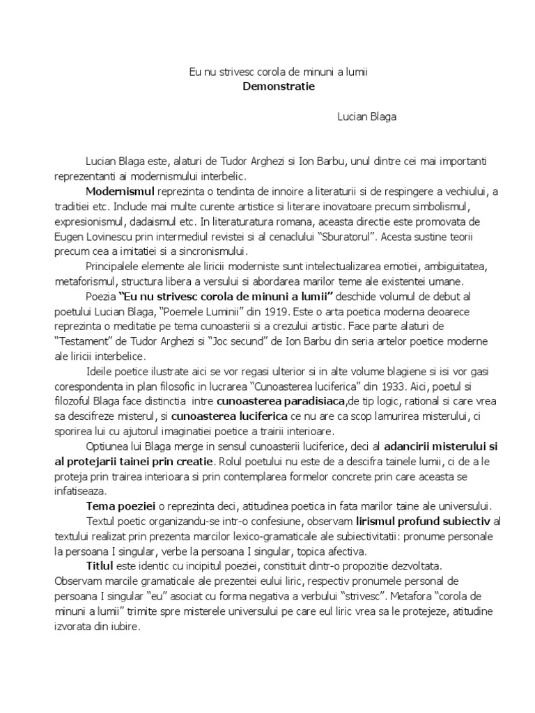 Eu Nu Strivesc Corola de Minuni a Lumii