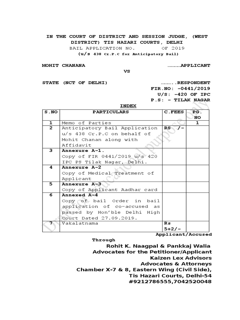 Anticipatory Bail Application for 420 IPC | PDF | Bail | Affidavit