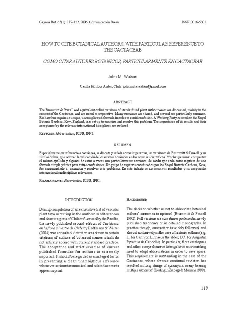 The Importance of Standardized Botanical Author Citations and