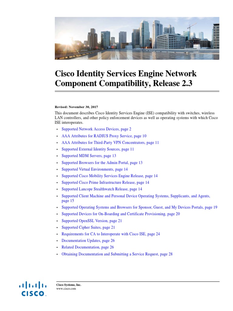 Cisco Identity Services Engine Network Component Compatibility, Release