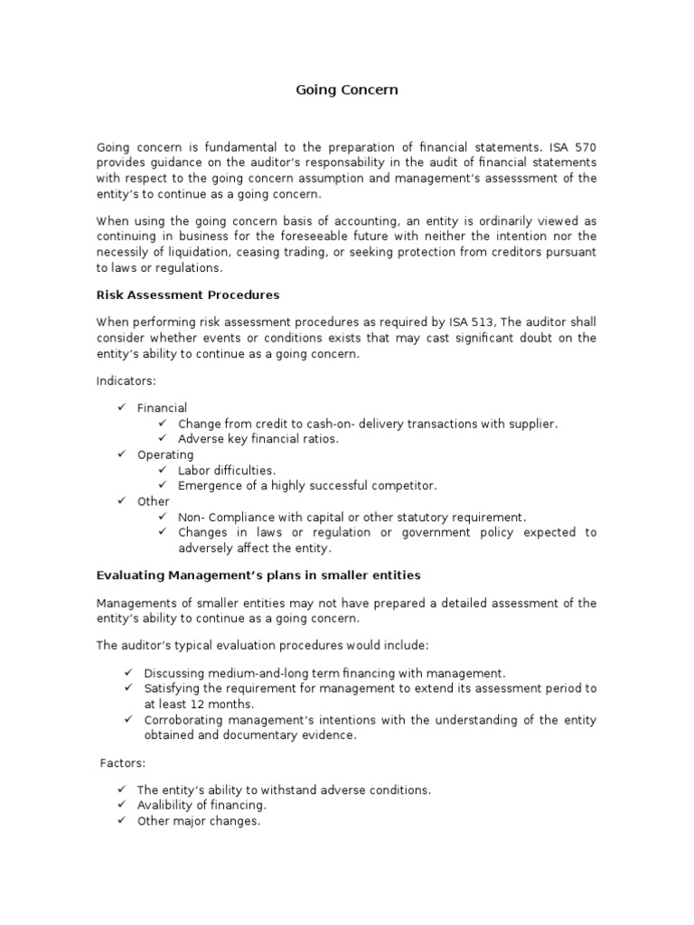 Going Concern Assessment and Audit Guide | PDF | Going Concern | Government