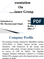 On Reliance Group: Submitted To: Mr. Harsimranjit Singh Submitted By: Amandeep Kaur Rollno. 1 Bba 3