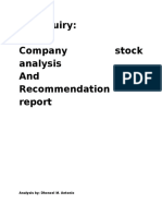 An Inquiry: Company Stock Analysis and Recommendation: Analysis By: Dhenzel M. Antonio