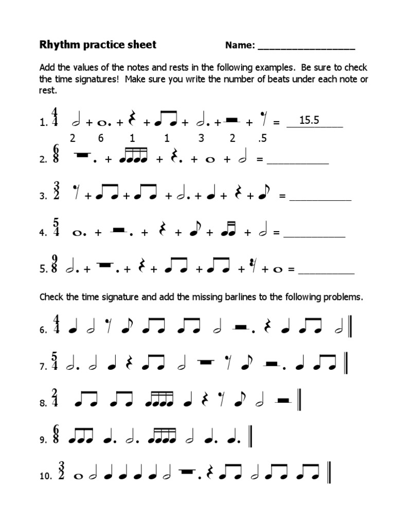Rhythm Note Value Worksheet | PDF