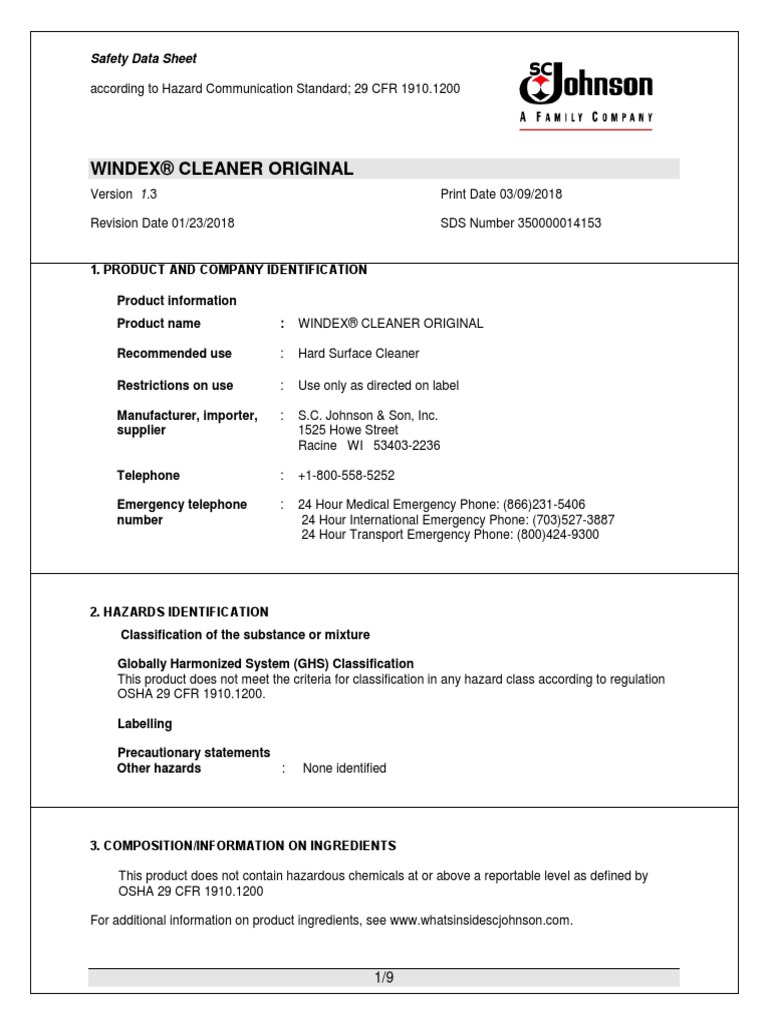 Sc johnson windex cleaner pdf toxicity prevention