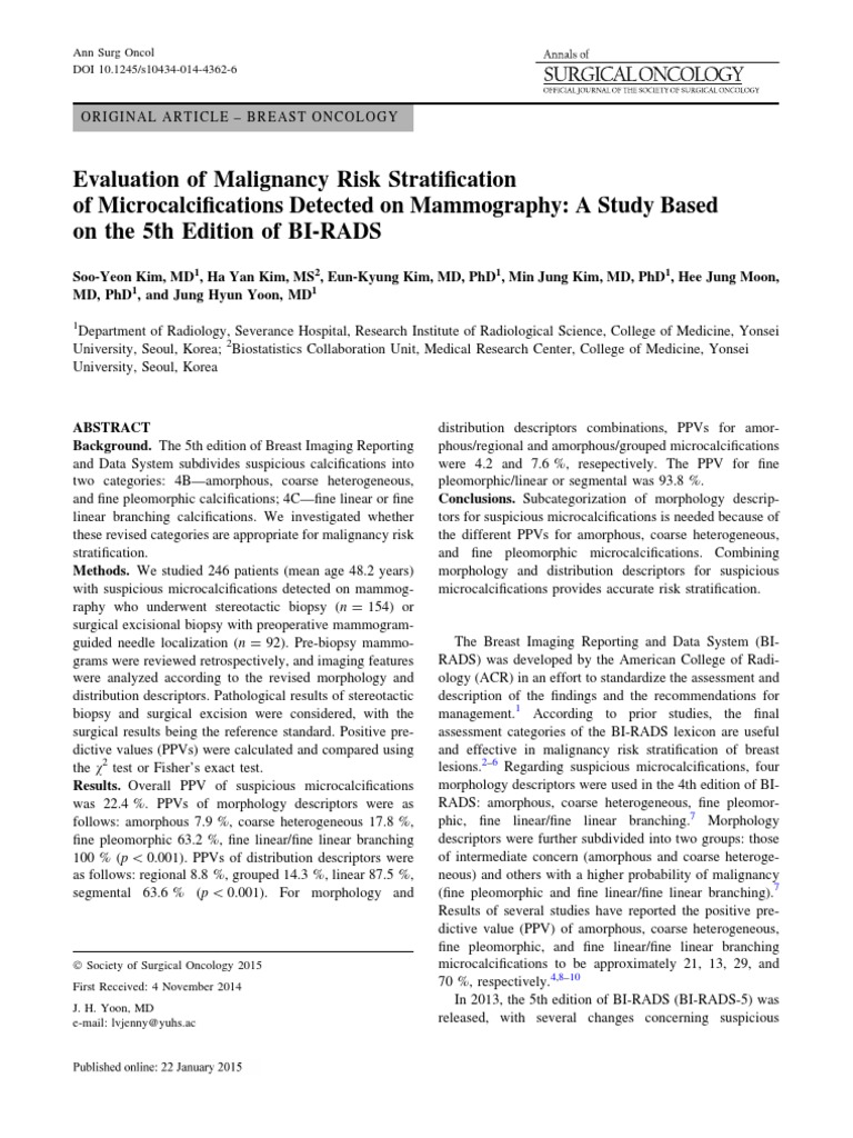 Evaluation of Malignancy Risk Stratification of Microcalcifications ...