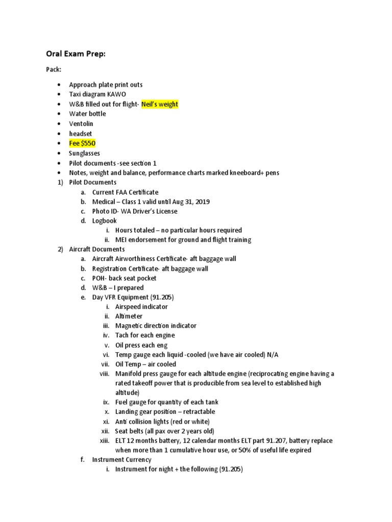 Oral Exam Prep Checklist for Pilots | PDF | Turbocharger | Takeoff