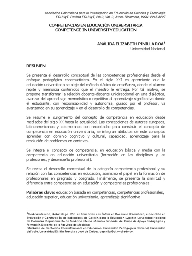 Competencias en Educación Universitaria | PDF | Plan de estudios ...