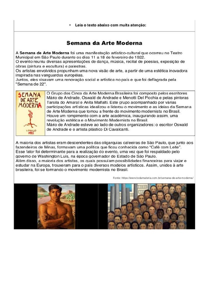 Questoes Sobre Semana de Arte Moderna PDF | PDF