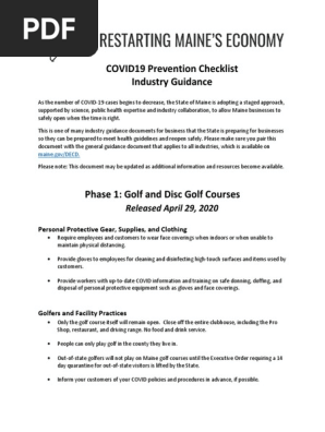 COVID Checklist for Maine Phase 1 Golf Courses