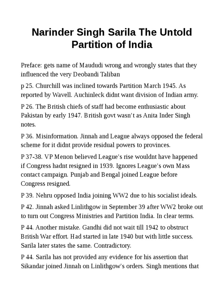 Sarila Untold Story of India's Partition | PDF | Muhammad Ali Jinnah ...