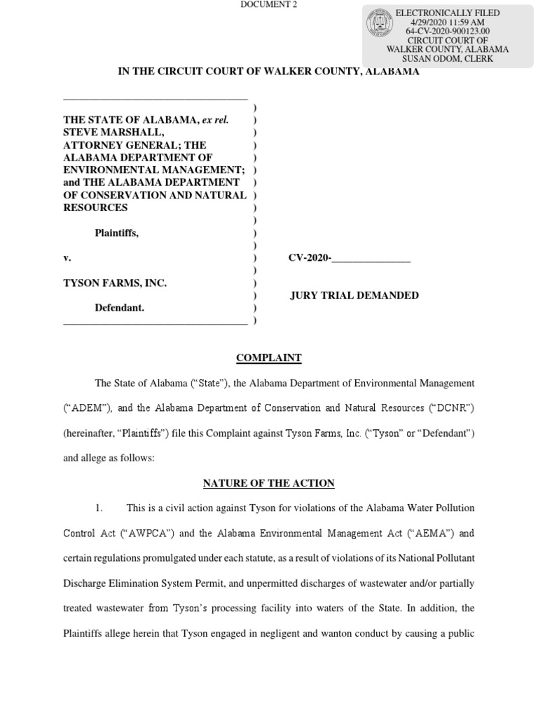 State of Alabama v. Tyson Farms PDF Clean Water Act Damages