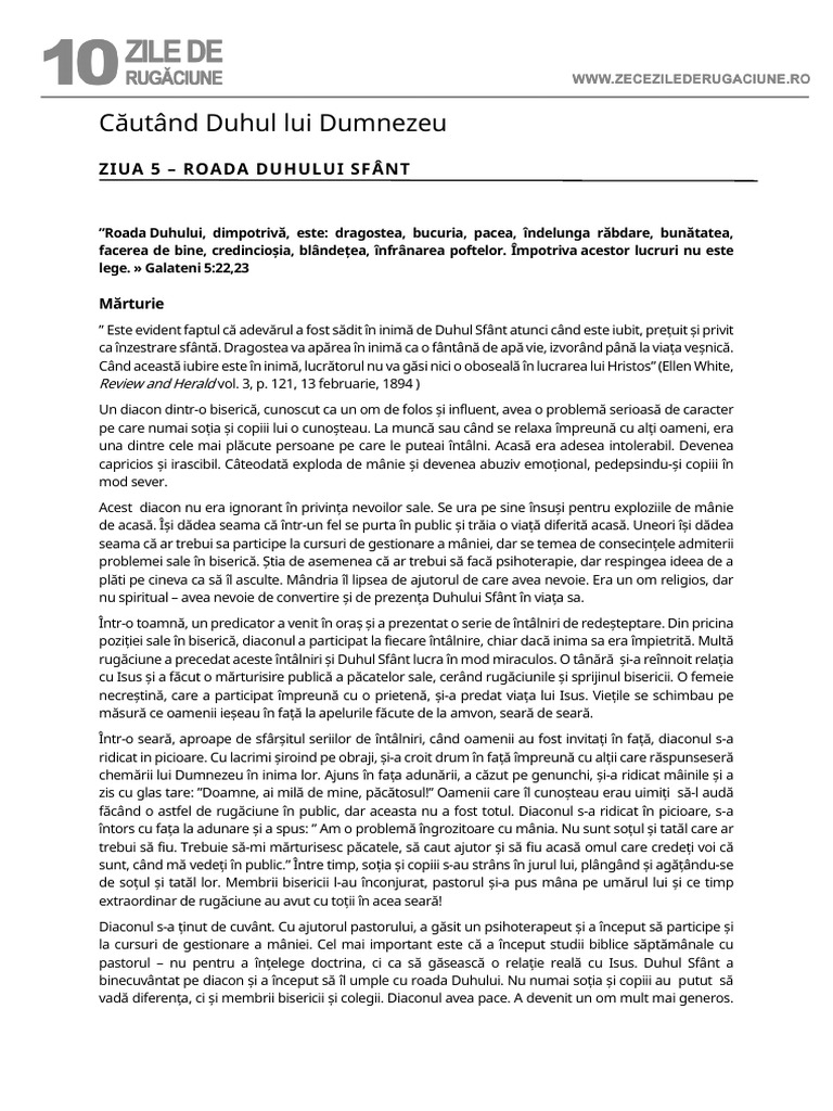 Căutând Duhul Lui Dumnezeu: Ziua 5 - Roada Duhului Sfânt | PDF
