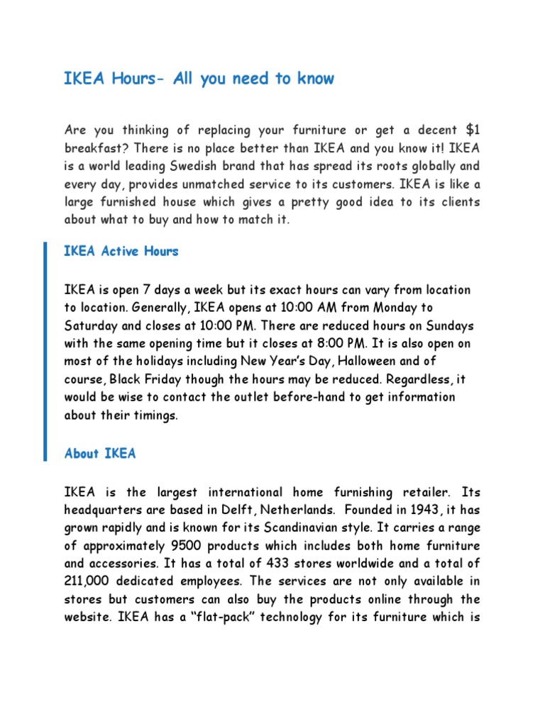 IKEA HoursAll You Need To Know PDF Black Friday Retail