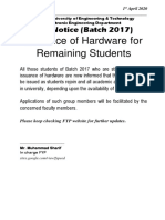 FYP Hardware Issuance Notice for Remaining 2017 Batch Students
