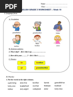 English Grade 3 Worksheet - Week 19: Name: .. Class: .