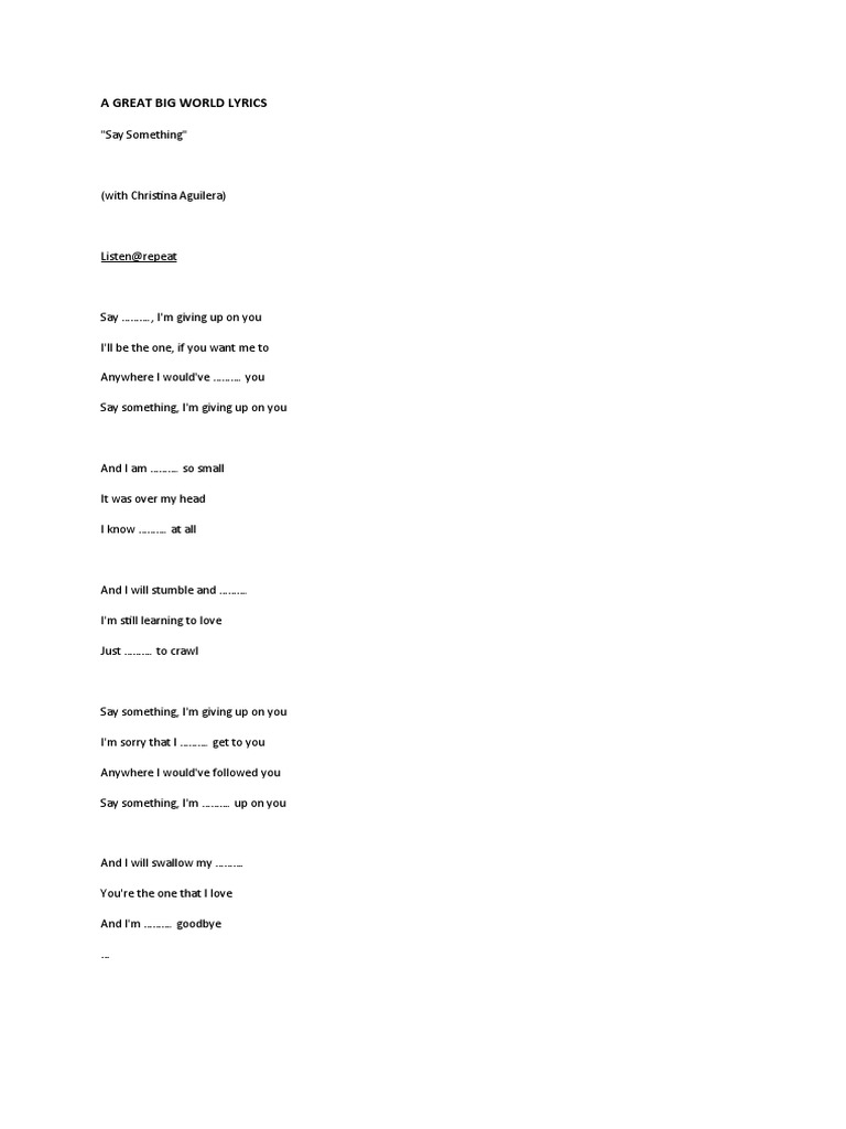 A Great Big World Lyrics PDF