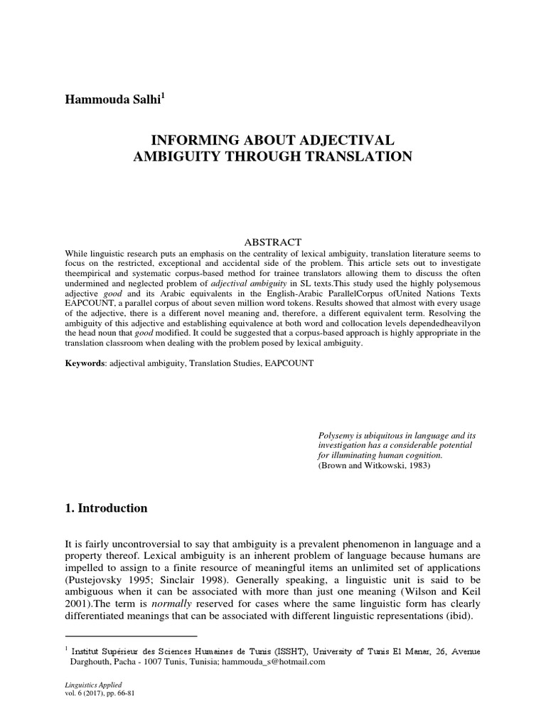 Hammouda Salhi 1 INFORMING ABOUT ADJECTI PDF PDF Ambiguity Adjective
