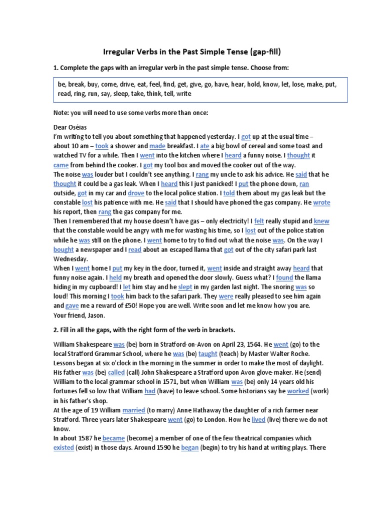 Irregular Verbs in The Past Simple Tense | PDF
