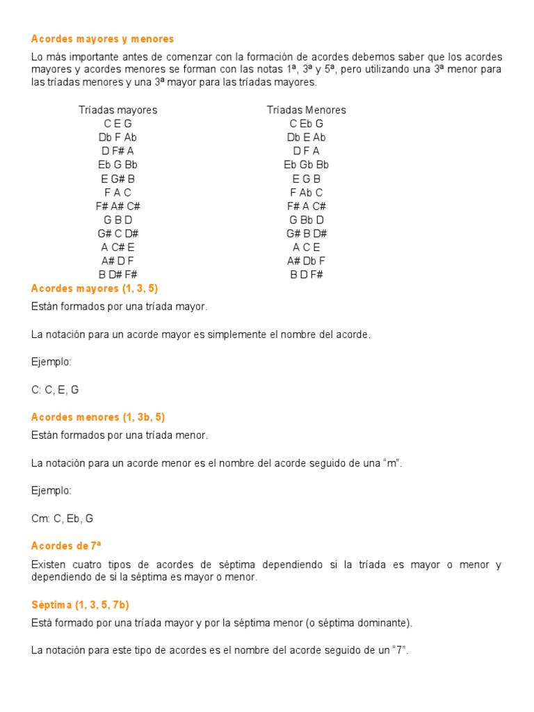 Formación de Acordes Mayores y Menores | PDF | Acorde (Música) | Escala ...