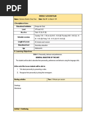 weekly lesson plan 5
