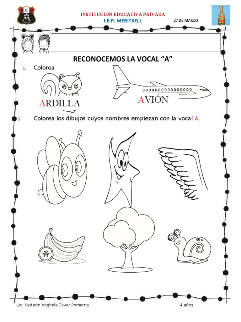 Actividades de Aprendizaje de la Vocal A | PDF | Artes del Lenguaje y ...